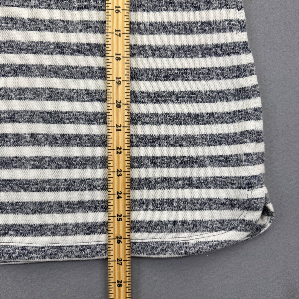 T by Talbots Womens Gray White Striped Fleece Mock Neck Button Pullover Medium - Picture 5 of 9